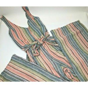 Women's Linen Blend Pastel Jump Suit  Romper Wide Leg Indigo Rein  Size L